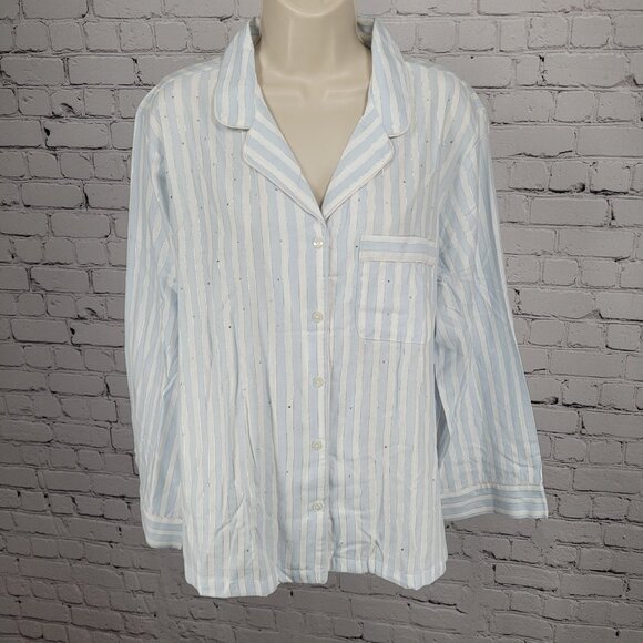 NWT Victoria's Secret White Blue Rhinestone Long Sleeve Pajama Top Large L - Picture 1 of 11